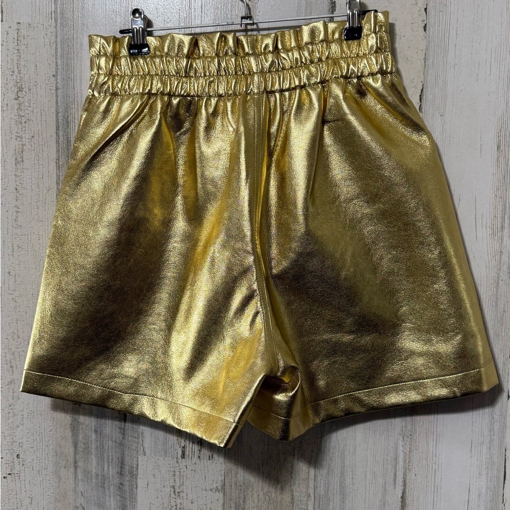 Gold Rhinestones Bedazzled High Waist Women's Shorts - Picture 3 of 10